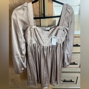 Abercrombie & Fitch Satin Mini Dress in Taupe
